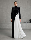 Asymmetric Velvet and Pleated Chiffon Bow Gown